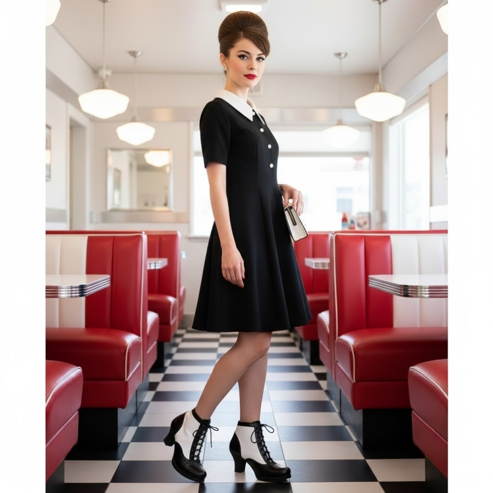 Black & White Lace-Up Heeled Oxford Boots - Women's